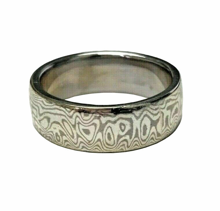Sterling & 14kt Gold Men's Wedding Band w/ Laser Carved Wood Grain Pattern sz9.5