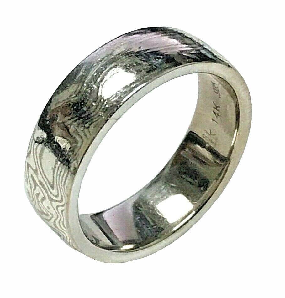 Sterling & 14kt Gold Men's Wedding Band w/ Laser Carved Wood Grain Pattern sz9.5