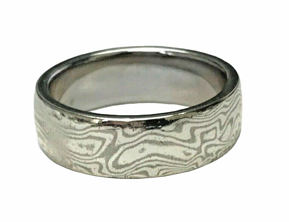 Sterling & 14kt Gold Men's Wedding Band w/ Laser Carved Wood Grain Pattern sz9.5