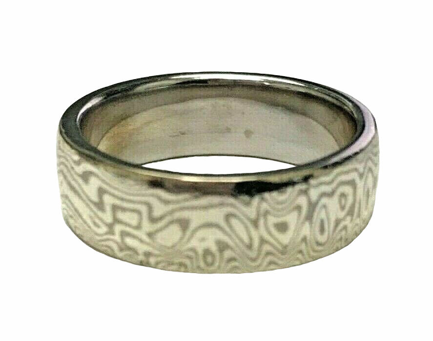 Sterling & 14kt Gold Men's Wedding Band w/ Laser Carved Wood Grain Pattern sz9.5