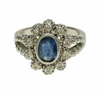 14kt White Gold Sapphire & Diamond Art Deco Ring