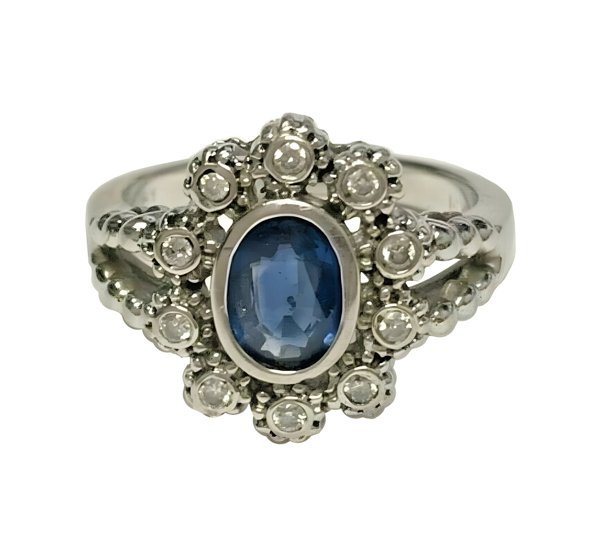 14kt White Gold Sapphire & Diamond Art Deco Ring