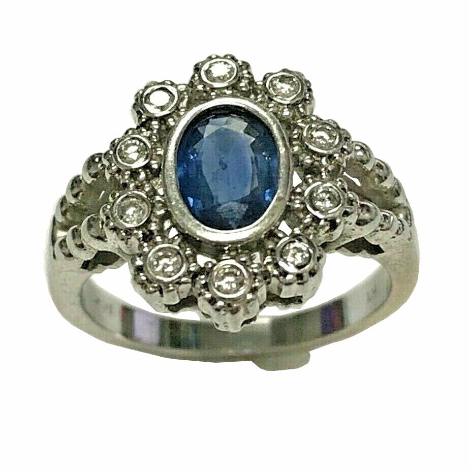 14kt White Gold Sapphire & Diamond Art Deco Ring