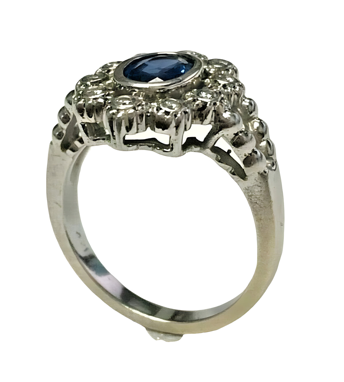 14kt White Gold Sapphire & Diamond Art Deco Ring
