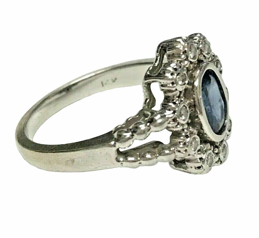 14kt White Gold Sapphire & Diamond Art Deco Ring