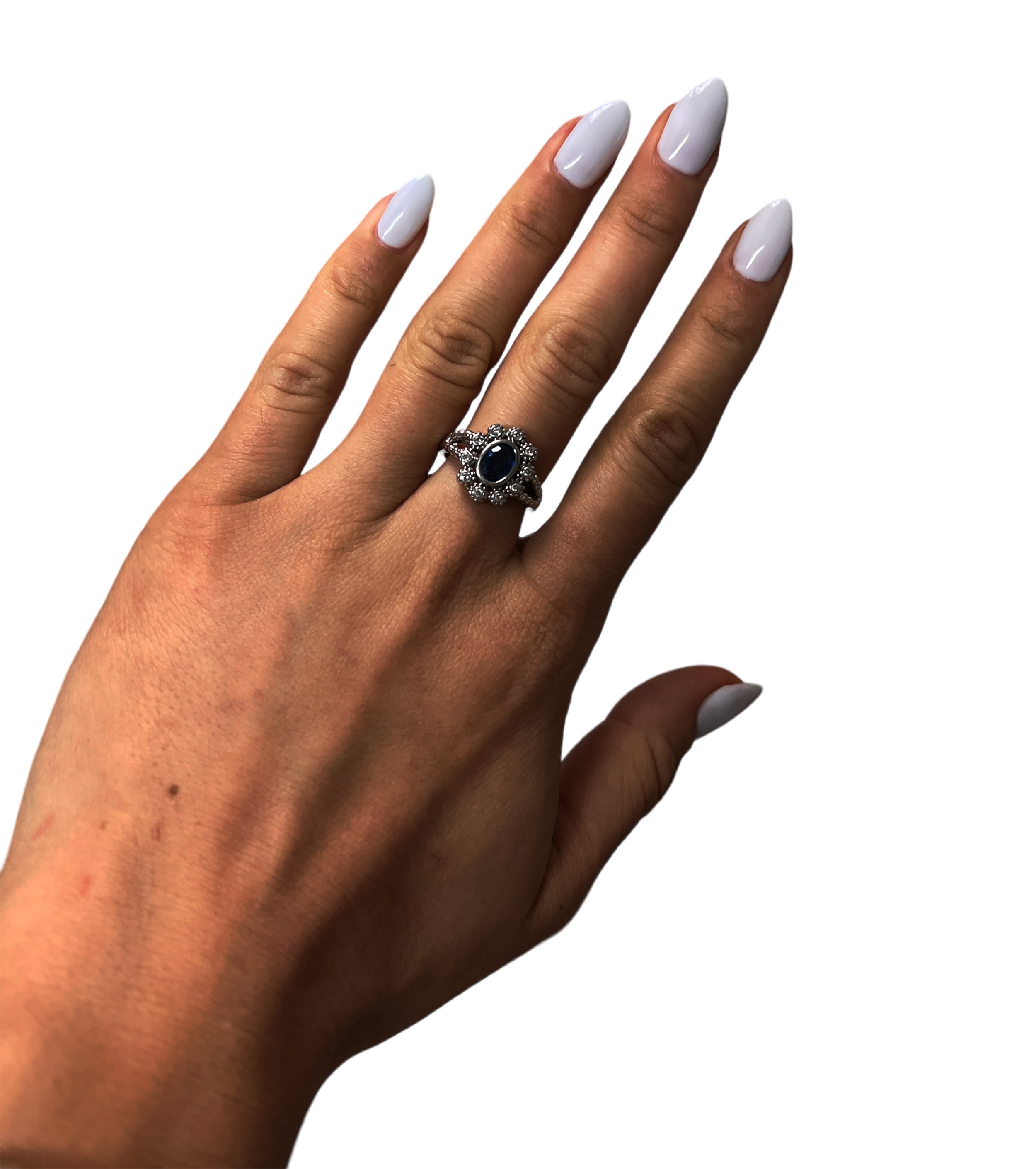 14kt White Gold Sapphire & Diamond Art Deco Ring