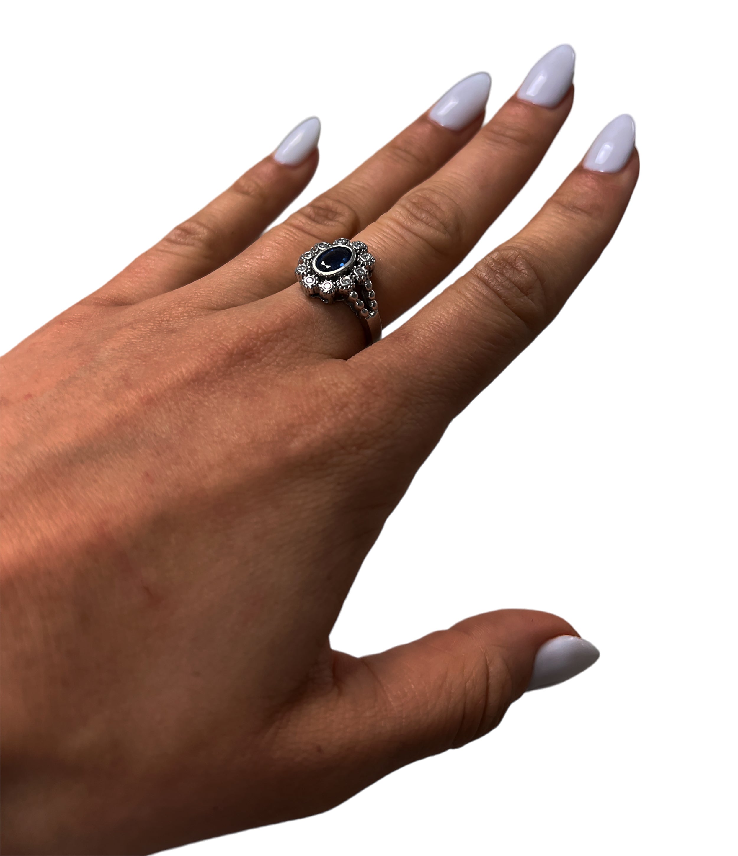 14kt White Gold Sapphire & Diamond Art Deco Ring