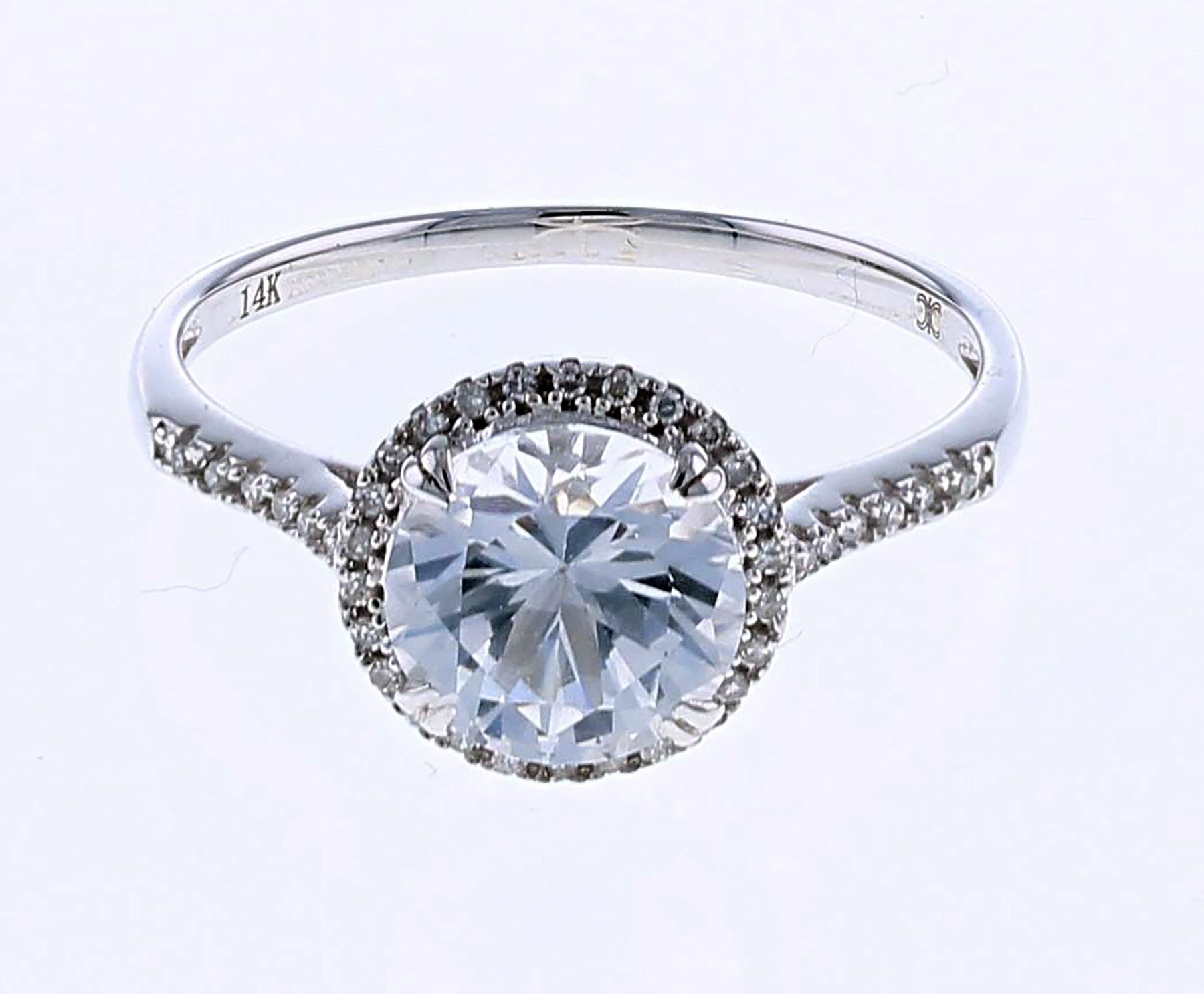 14k White Gold Halo CZ Center Engagement Ring 2.25ctw