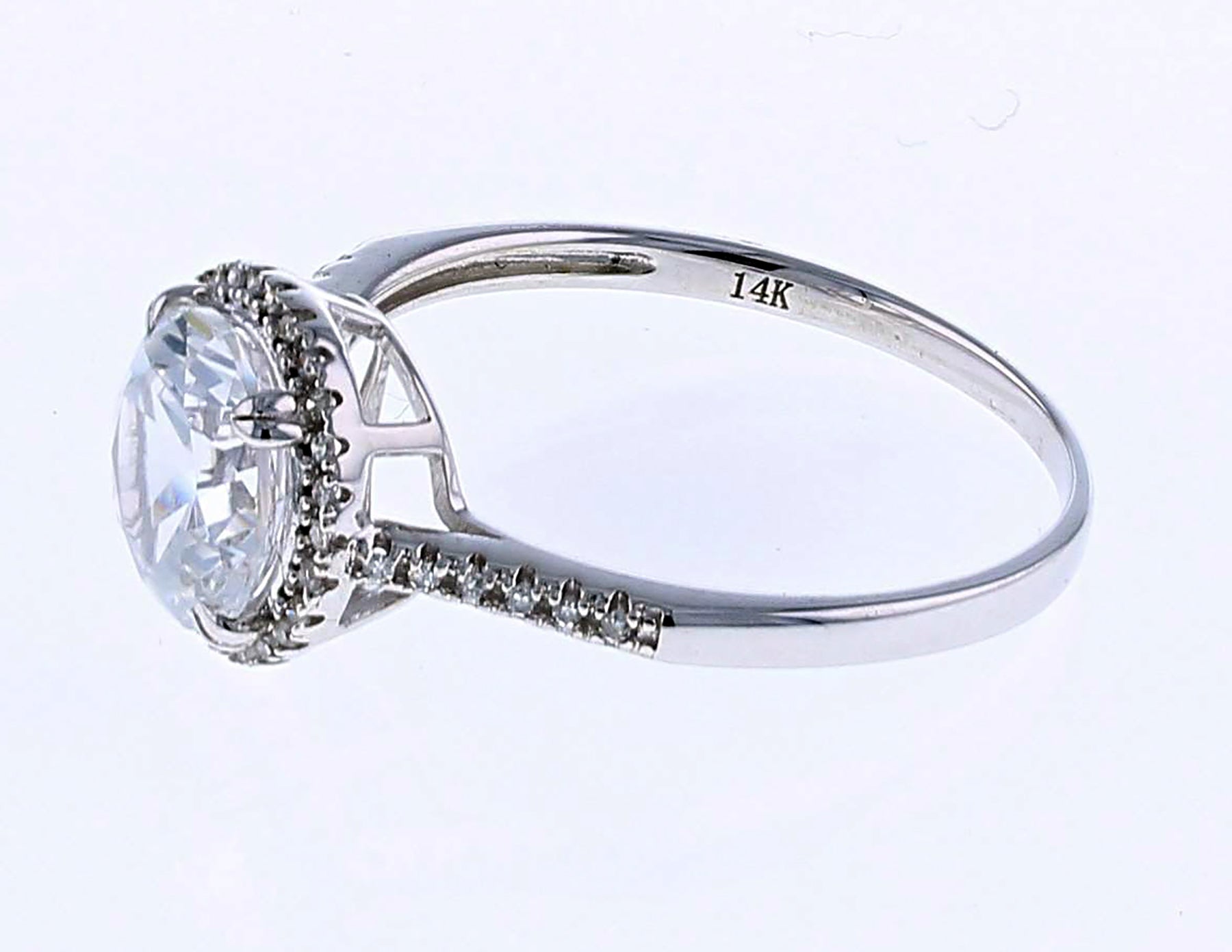 14k White Gold Halo CZ Center Engagement Ring 2.25ctw