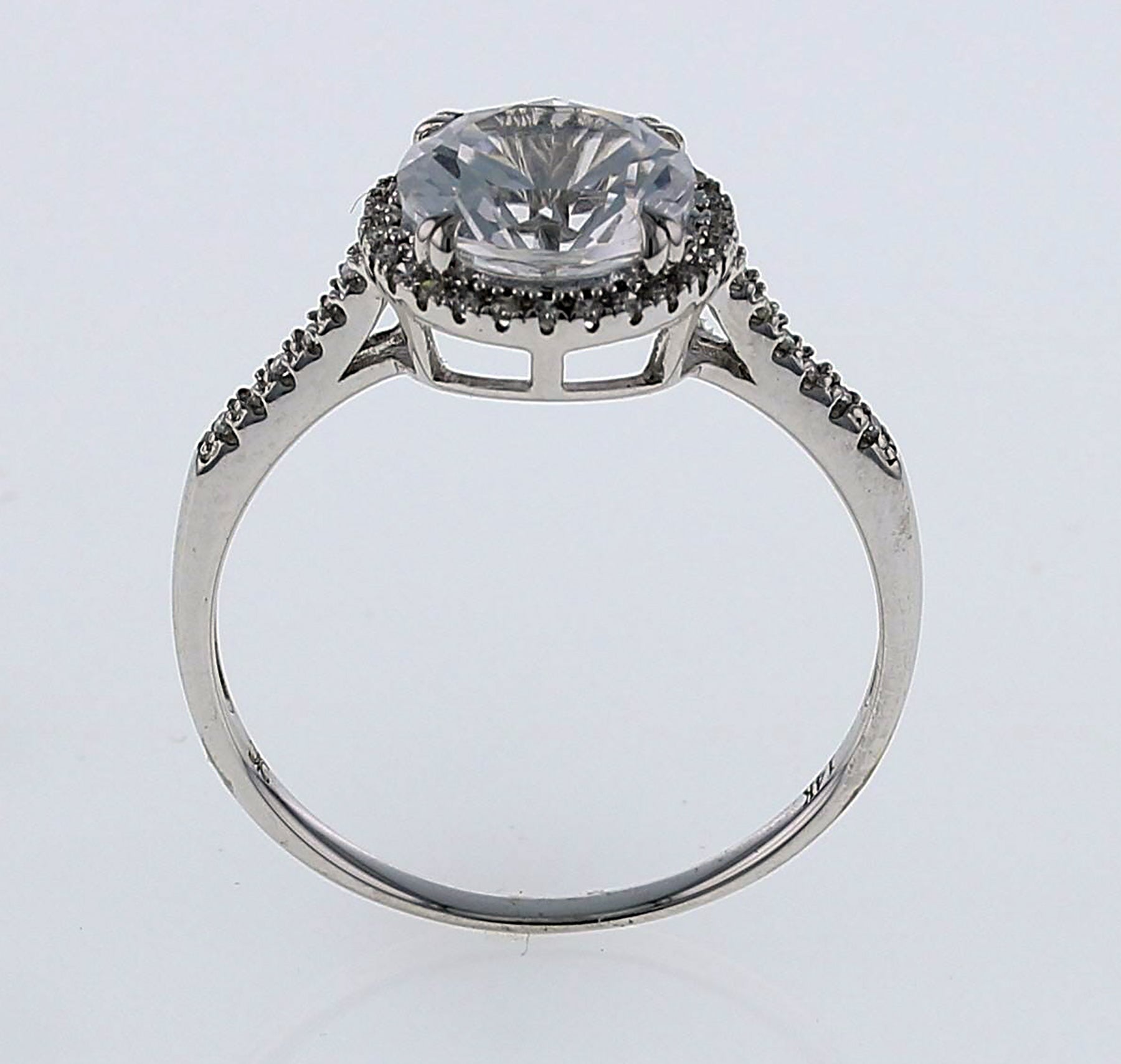 14k White Gold Halo CZ Center Engagement Ring 2.25ctw