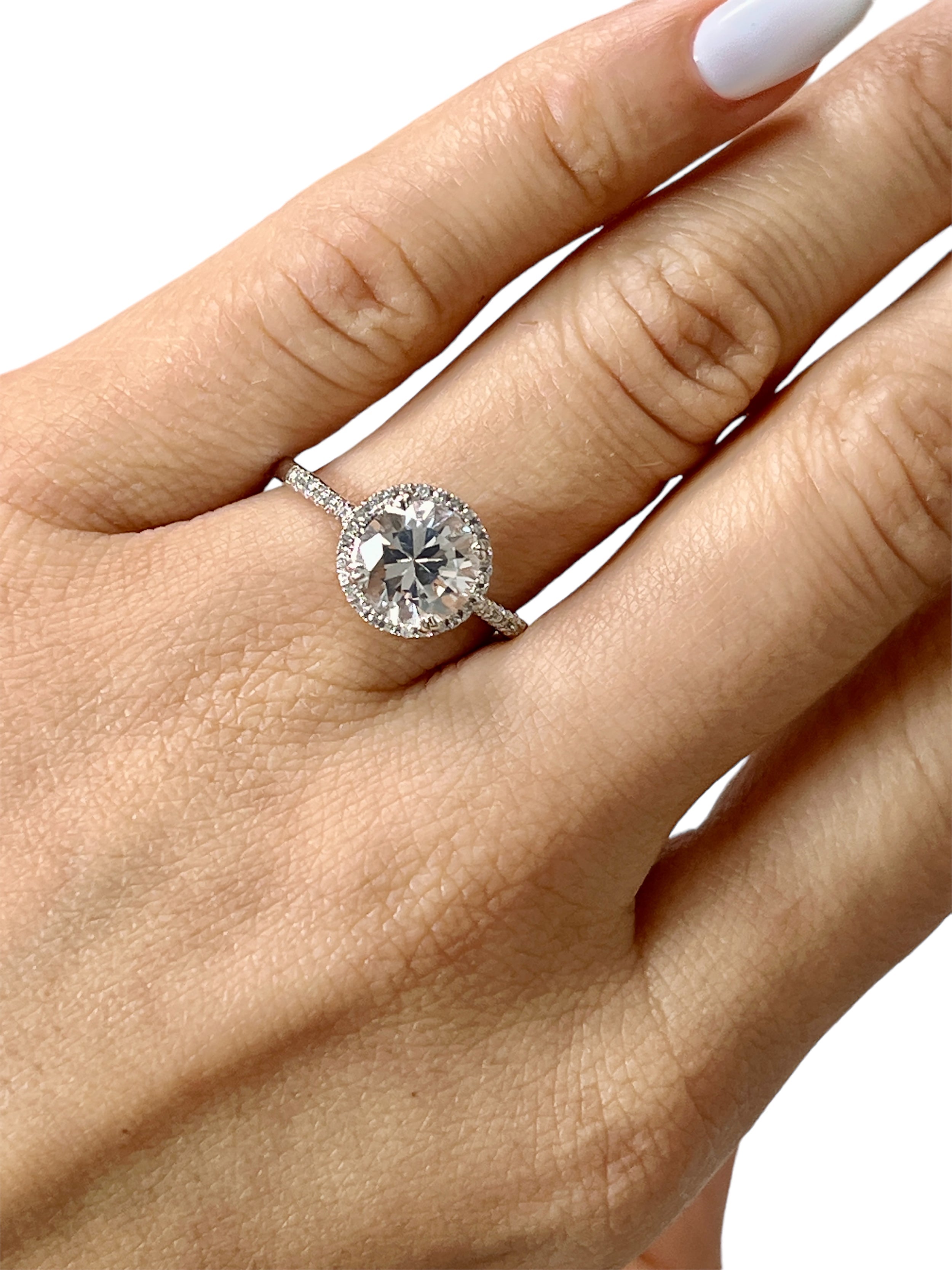 14k White Gold Halo CZ Center Engagement Ring 2.25ctw