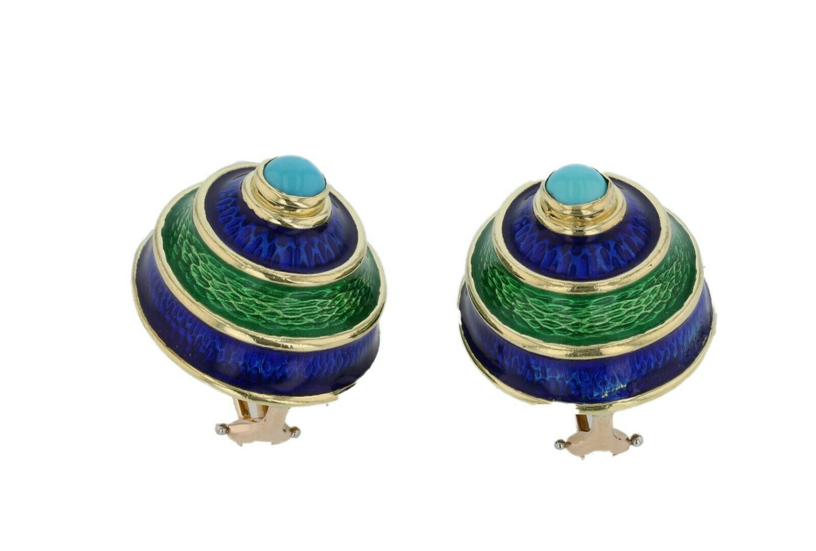 CELLINO 18KT Green and Blue Enamel Vintage Earrings