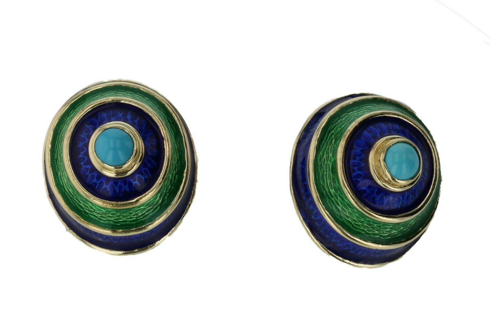 CELLINO 18KT Green and Blue Enamel Vintage Earrings