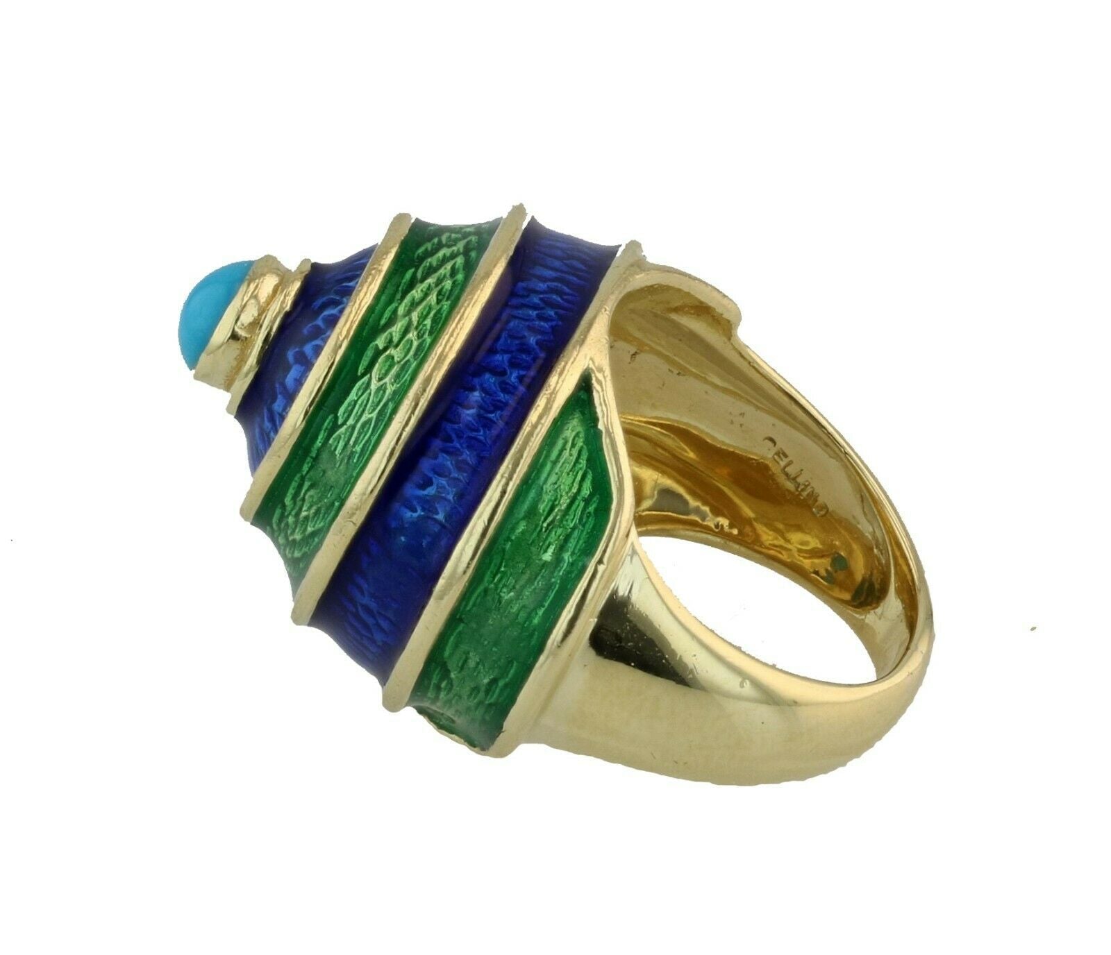 CELLINO 18KT Green and Blue Enamel Vintage Ring