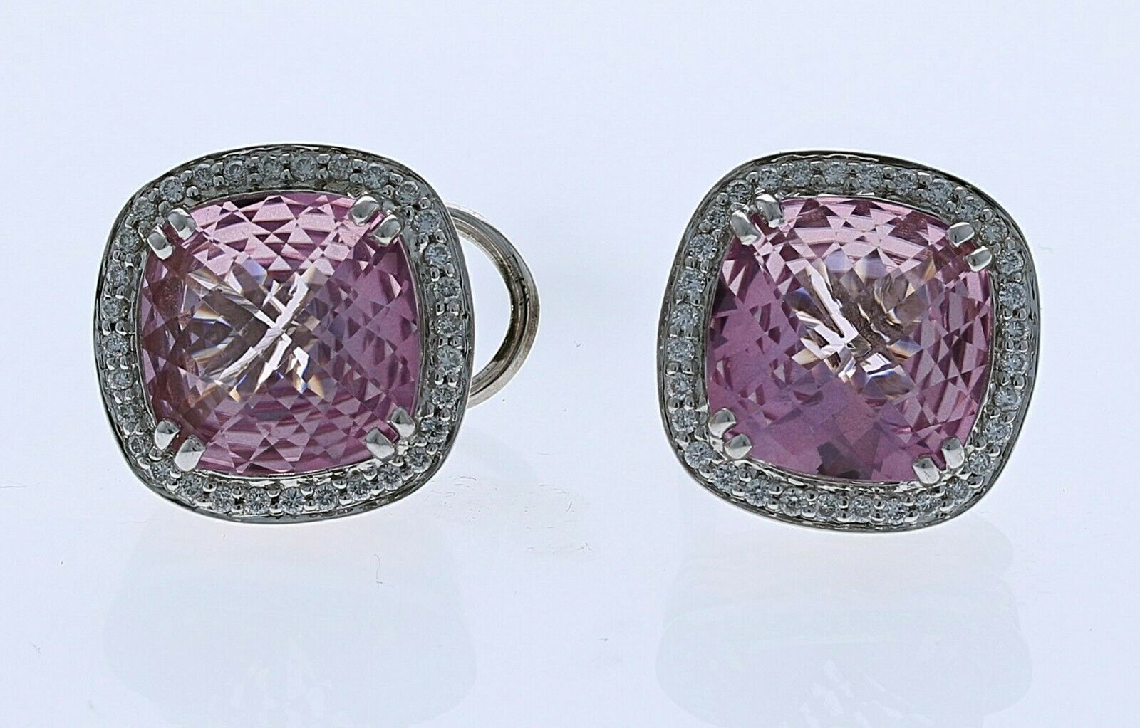 Charles Krypell 14KT Rose Gold and  Sterling Pink Topaz & Diamond Earrings
