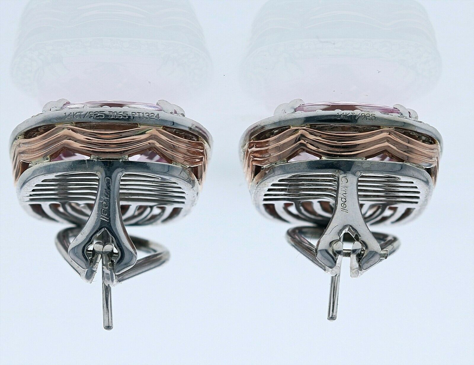 Charles Krypell 14KT Rose Gold and  Sterling Pink Topaz & Diamond Earrings