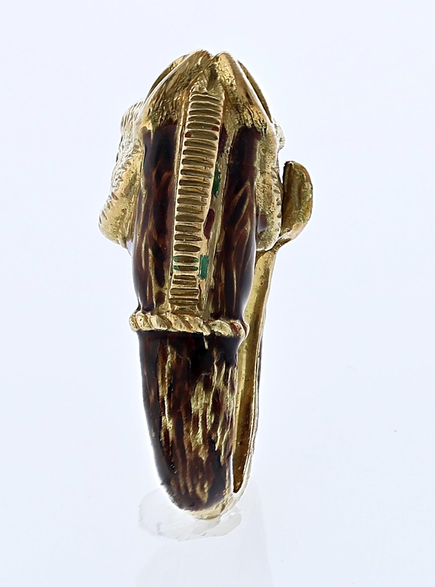 18kt Yellow Gold Custom Made Enamel Horse Head Ring With Diamond Eyes