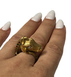 18kt Yellow Gold Custom Made Enamel Horse Head Ring With Diamond Eyes