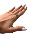 14K White Gold 3 Row Ring With Diamonds