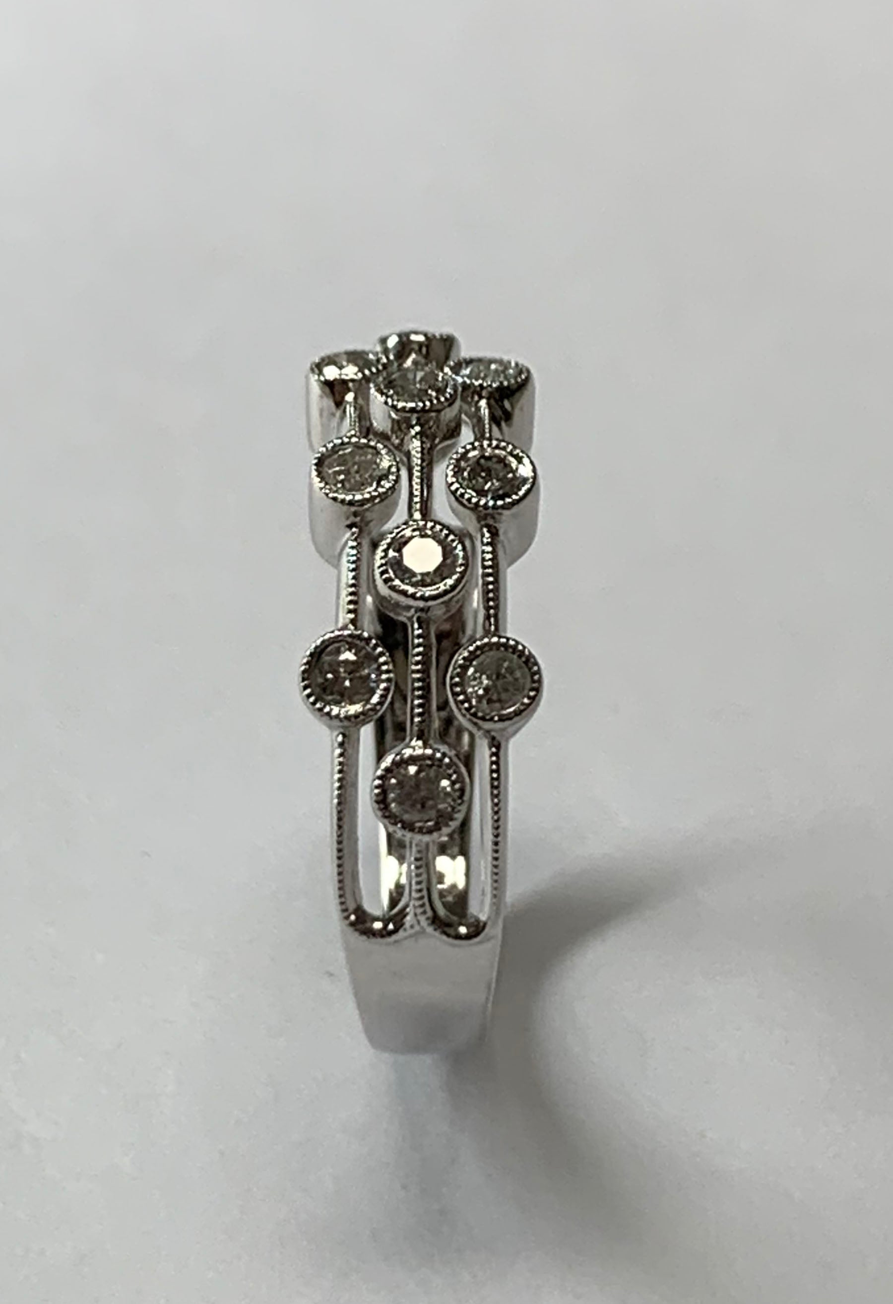 14K White Gold 3 Row Ring With Diamonds
