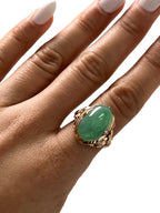 14KT Rose Gold Jadeite Green Oval Cabochon Ring Size 6