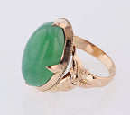 14KT Rose Gold Jadeite Green Oval Cabochon Ring Size 6