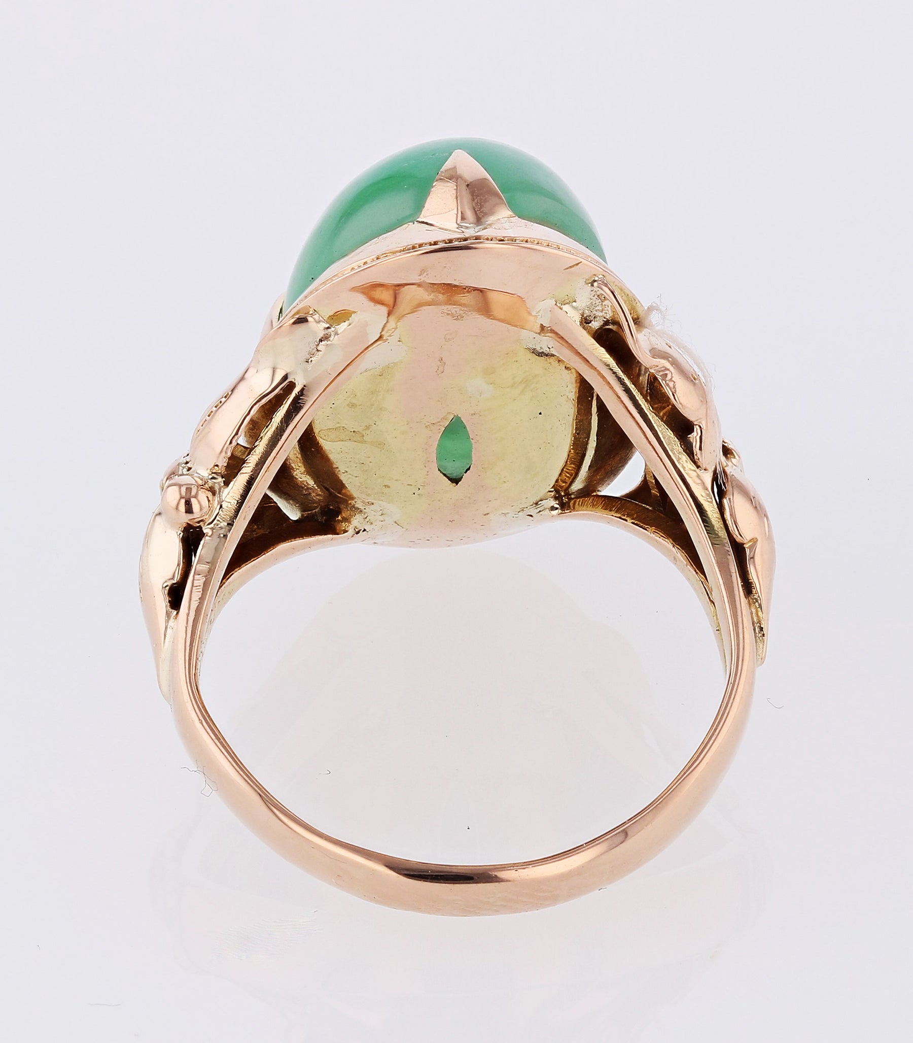 14KT Rose Gold Jadeite Green Oval Cabochon Ring Size 6
