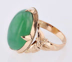 14KT Rose Gold Jadeite Green Oval Cabochon Ring Size 6