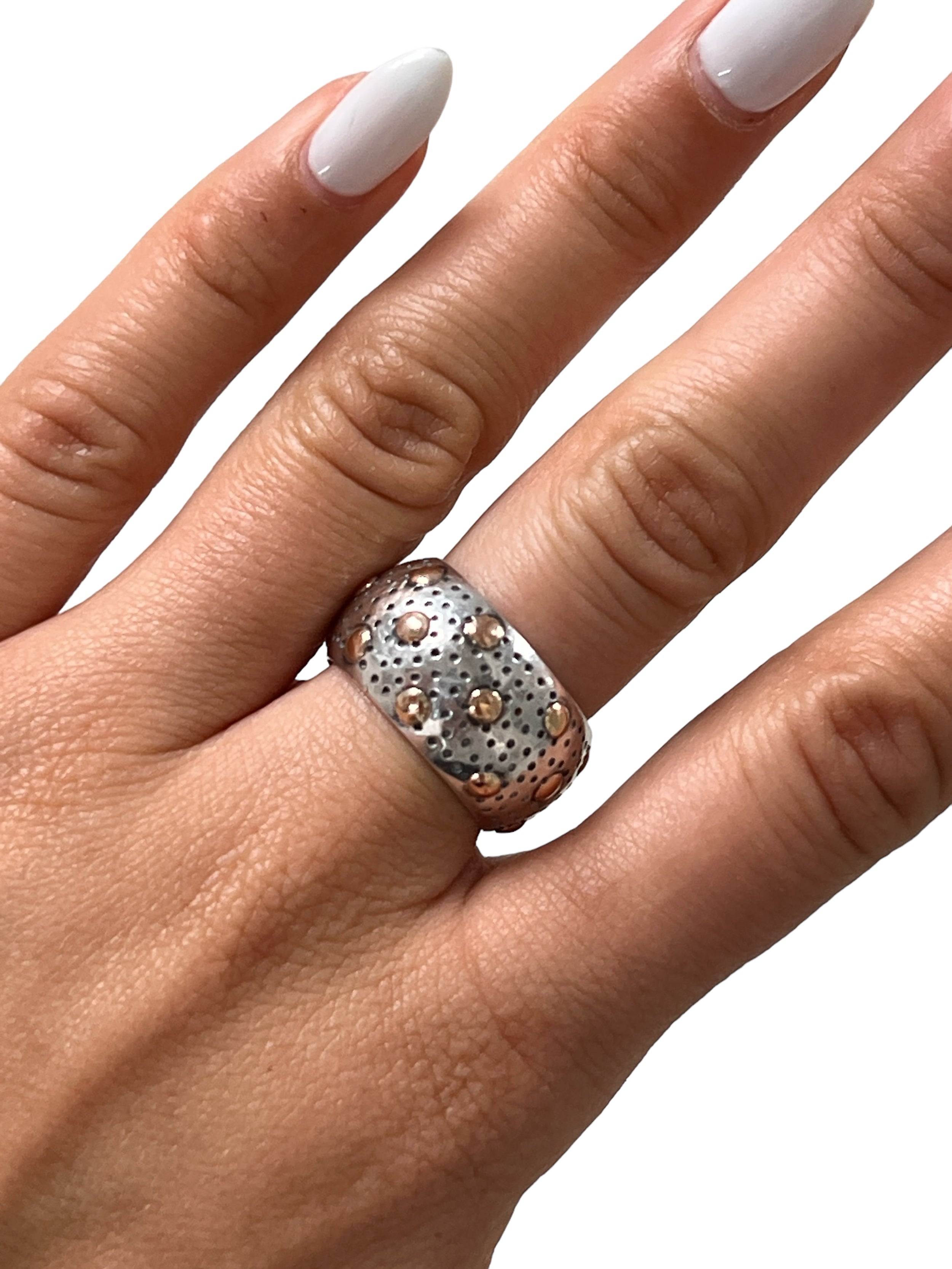 Vintage Suarti 925 Sterling Silver Polka Dot Design Band Ring Size 7 3/4