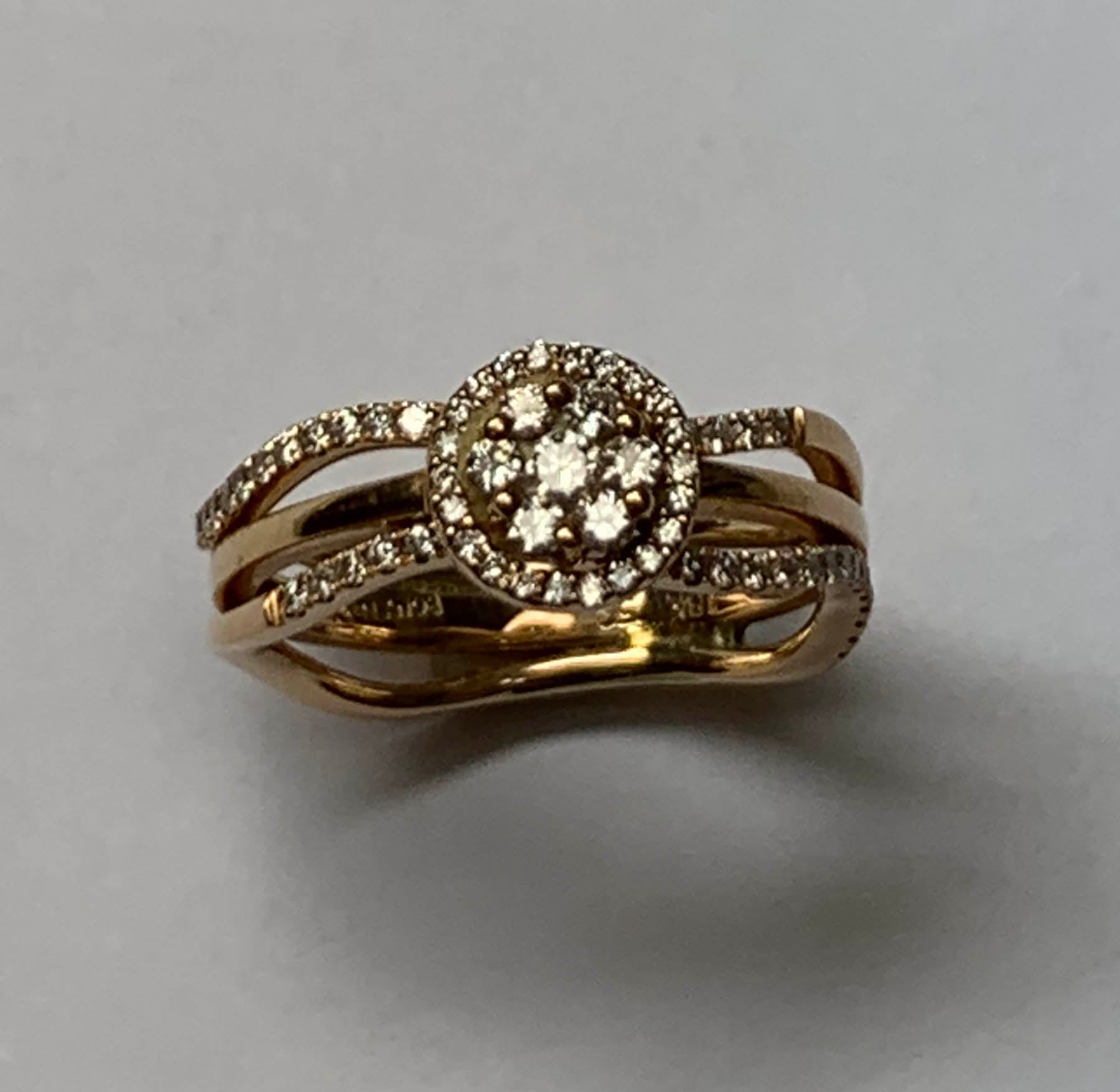 Bony Levy 18k-750 Yellow Gold Diamond Cluster Triple Row Ring