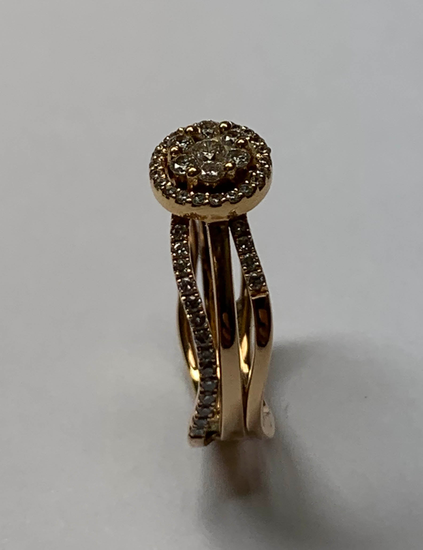 Bony Levy 18k-750 Yellow Gold Diamond Cluster Triple Row Ring