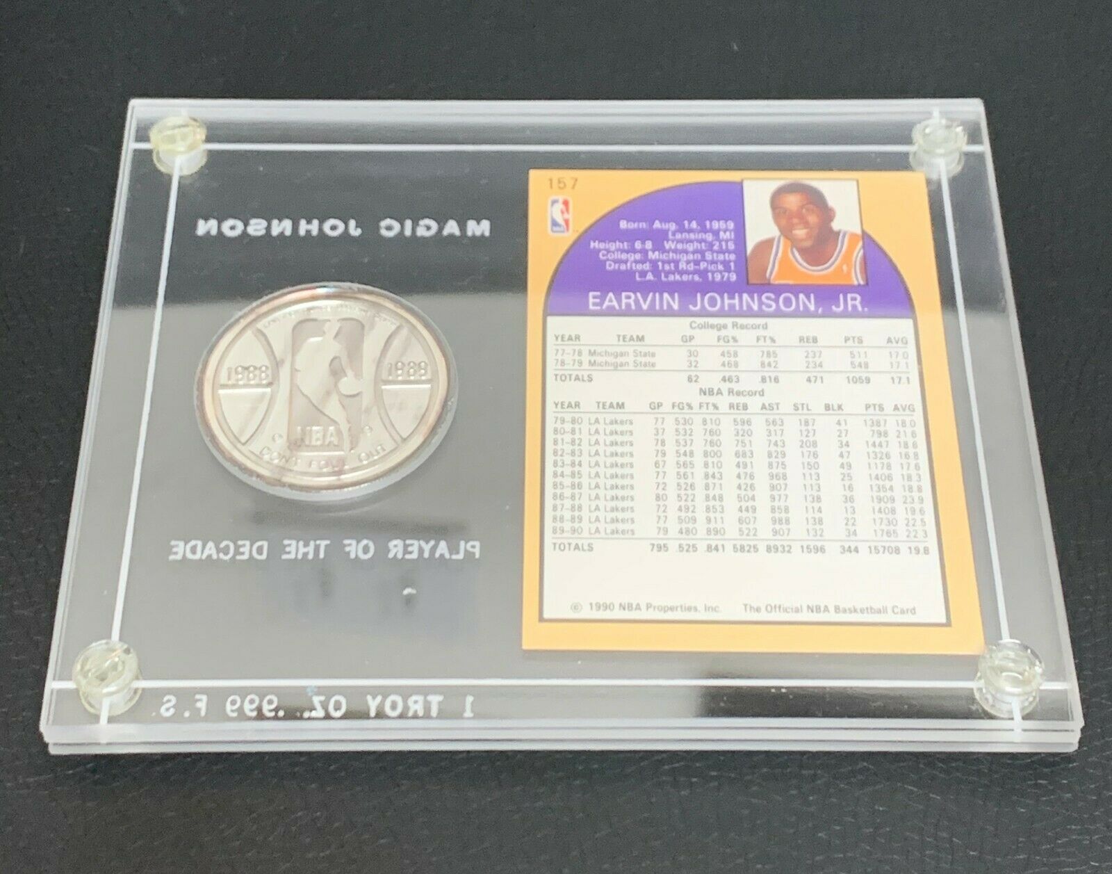 Rare Magic Johnson MVP Basketball Card & Silver Commemorative Coin