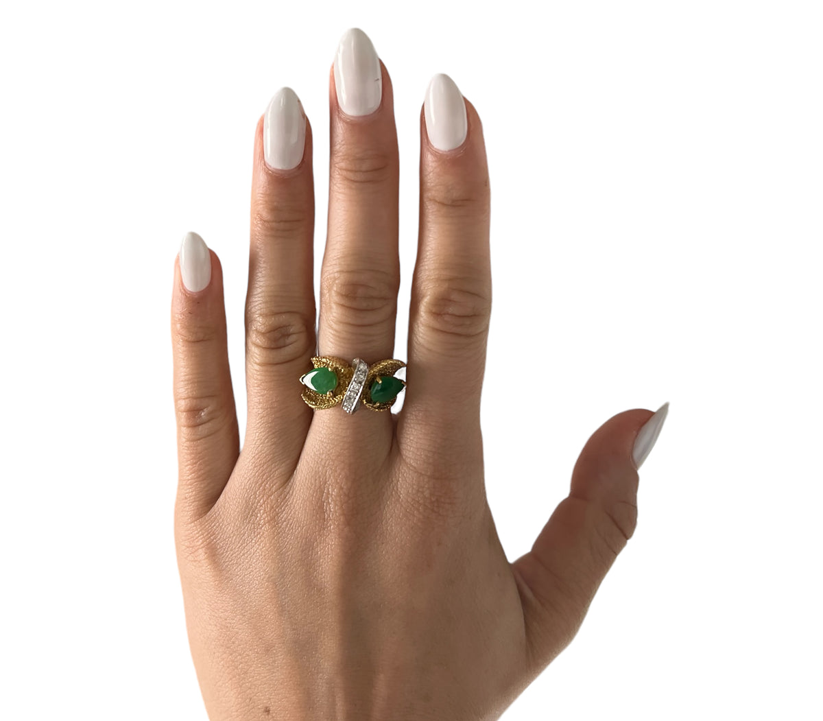 18KT Yellow Gold With Diamonds & Nephrite Gemstone Ring Size 6.5
