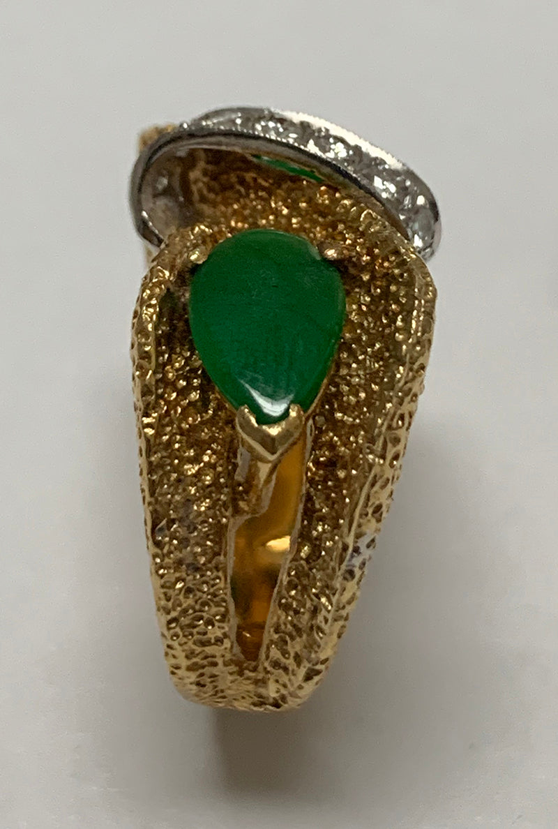 18KT Yellow Gold With Diamonds & Nephrite Gemstone Ring Size 6.5