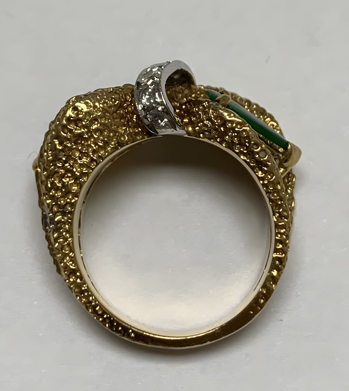 18KT Yellow Gold With Diamonds & Nephrite Gemstone Ring Size 6.5