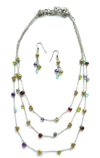 Brighton Eye Candy Multi Color Bead Triple Strand Necklace and Earring Set