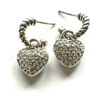 Silver Plated CZ Puffed Heart Drop Hoop Earrings