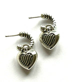 Silver Plated CZ Puffed Heart Drop Hoop Earrings