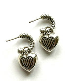 Silver Plated CZ Puffed Heart Drop Hoop Earrings