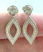 Sterling Silver CZ Crystal Open Marquise Drop Dangle Earrings