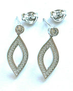 Sterling Silver CZ Crystal Open Marquise Drop Dangle Earrings