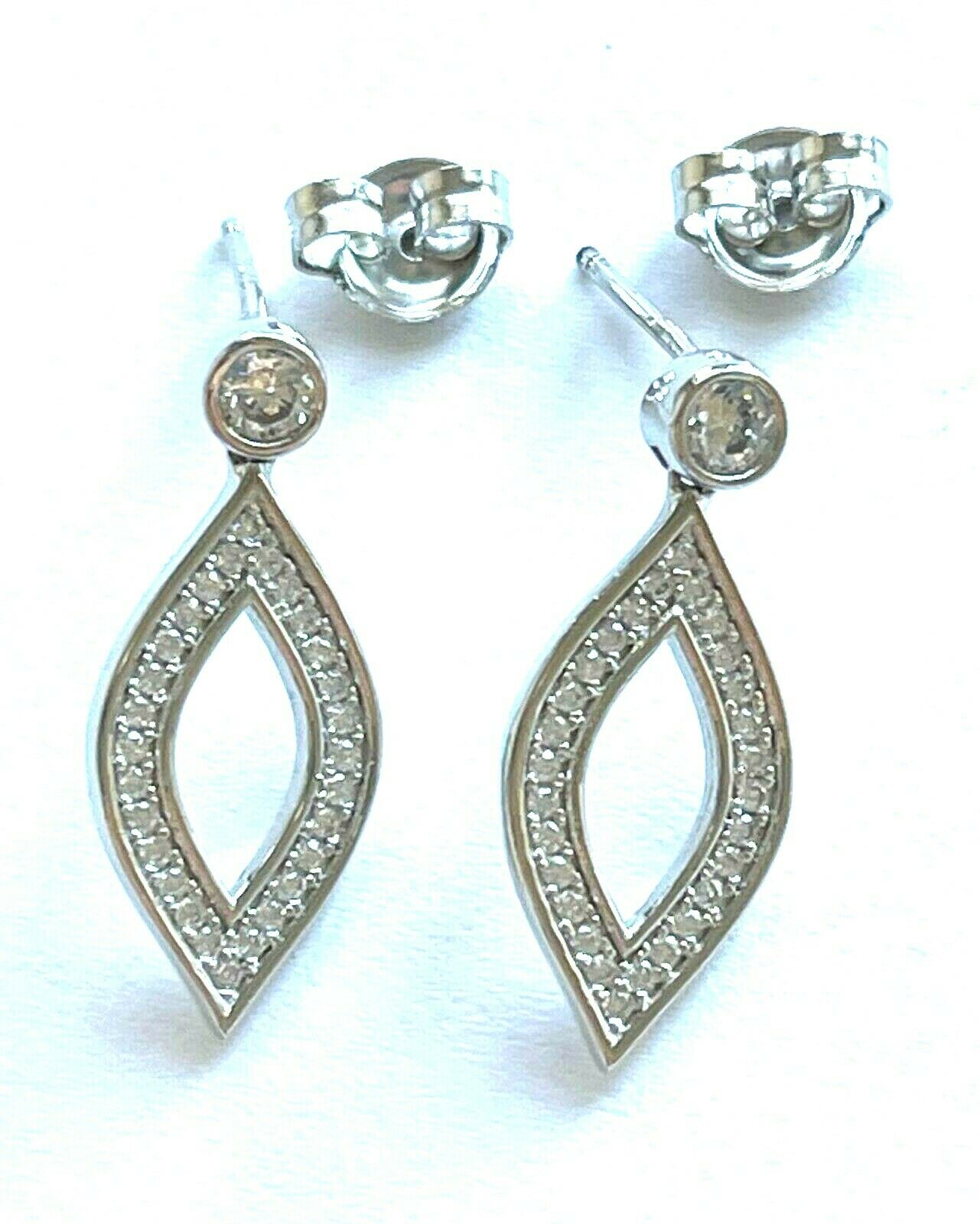 Sterling Silver CZ Crystal Open Marquise Drop Dangle Earrings