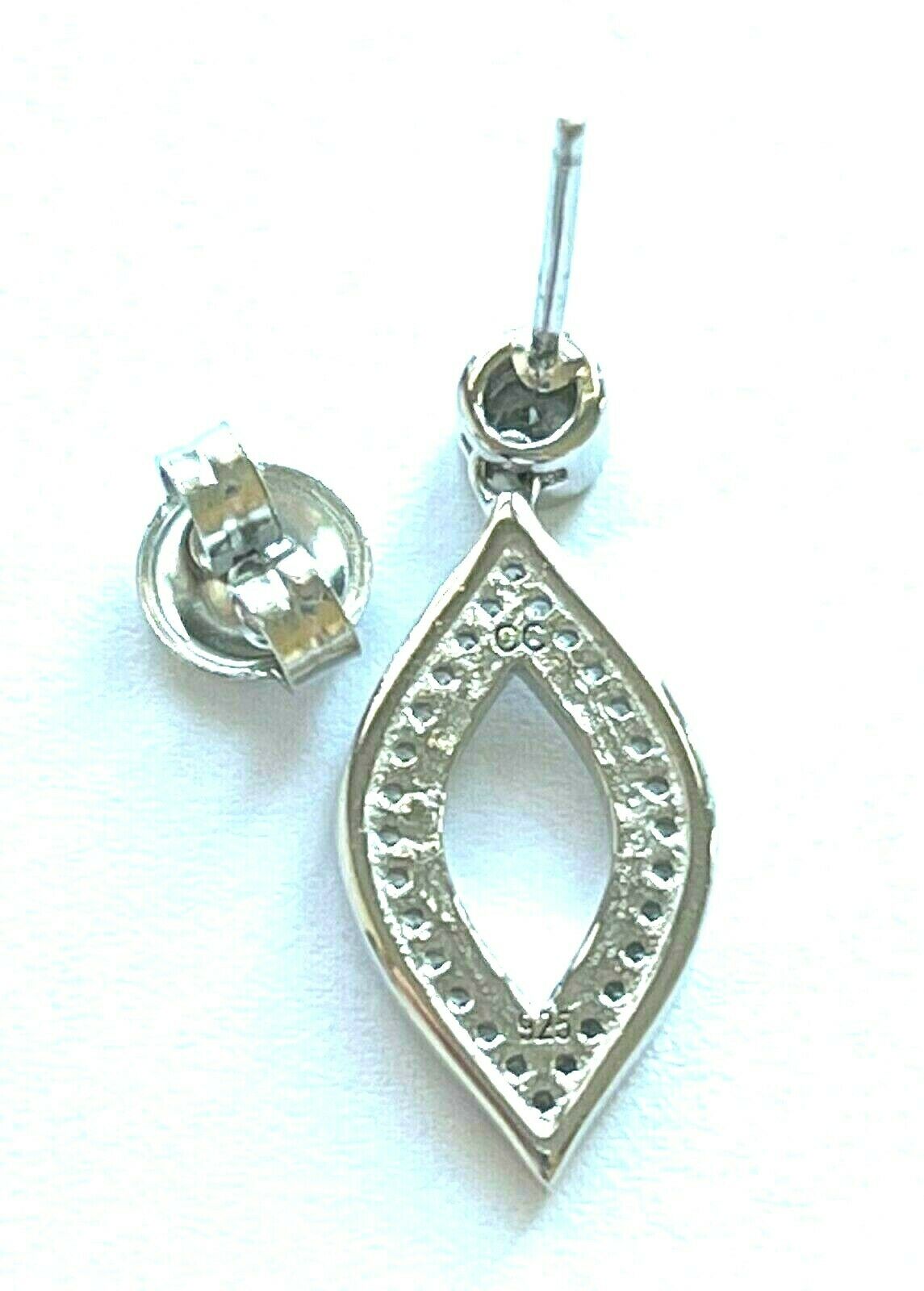 Sterling Silver CZ Crystal Open Marquise Drop Dangle Earrings