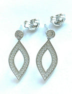 Sterling Silver CZ Crystal Open Marquise Drop Dangle Earrings