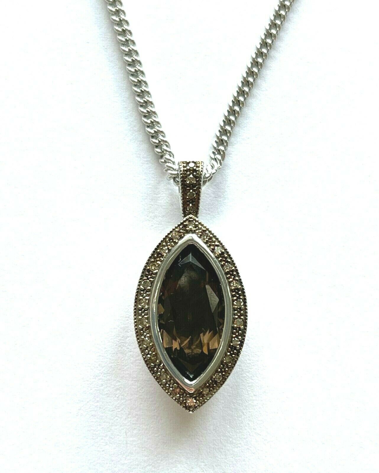 Sterling Silver Marquise Cut Brown Cubic Zirconia Pendant Necklace 18