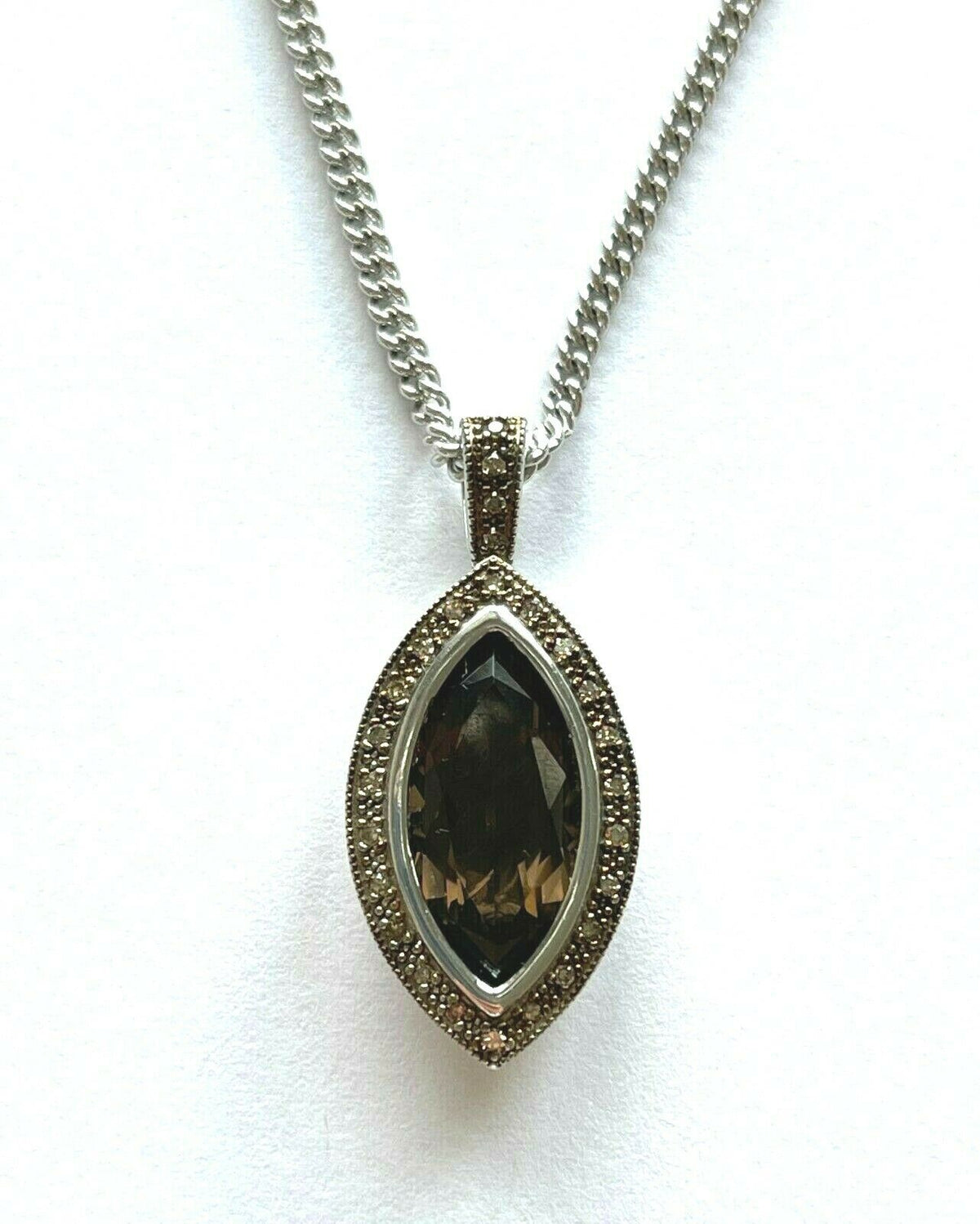 Sterling Silver Marquise Cut Brown Cubic Zirconia Pendant Necklace 18