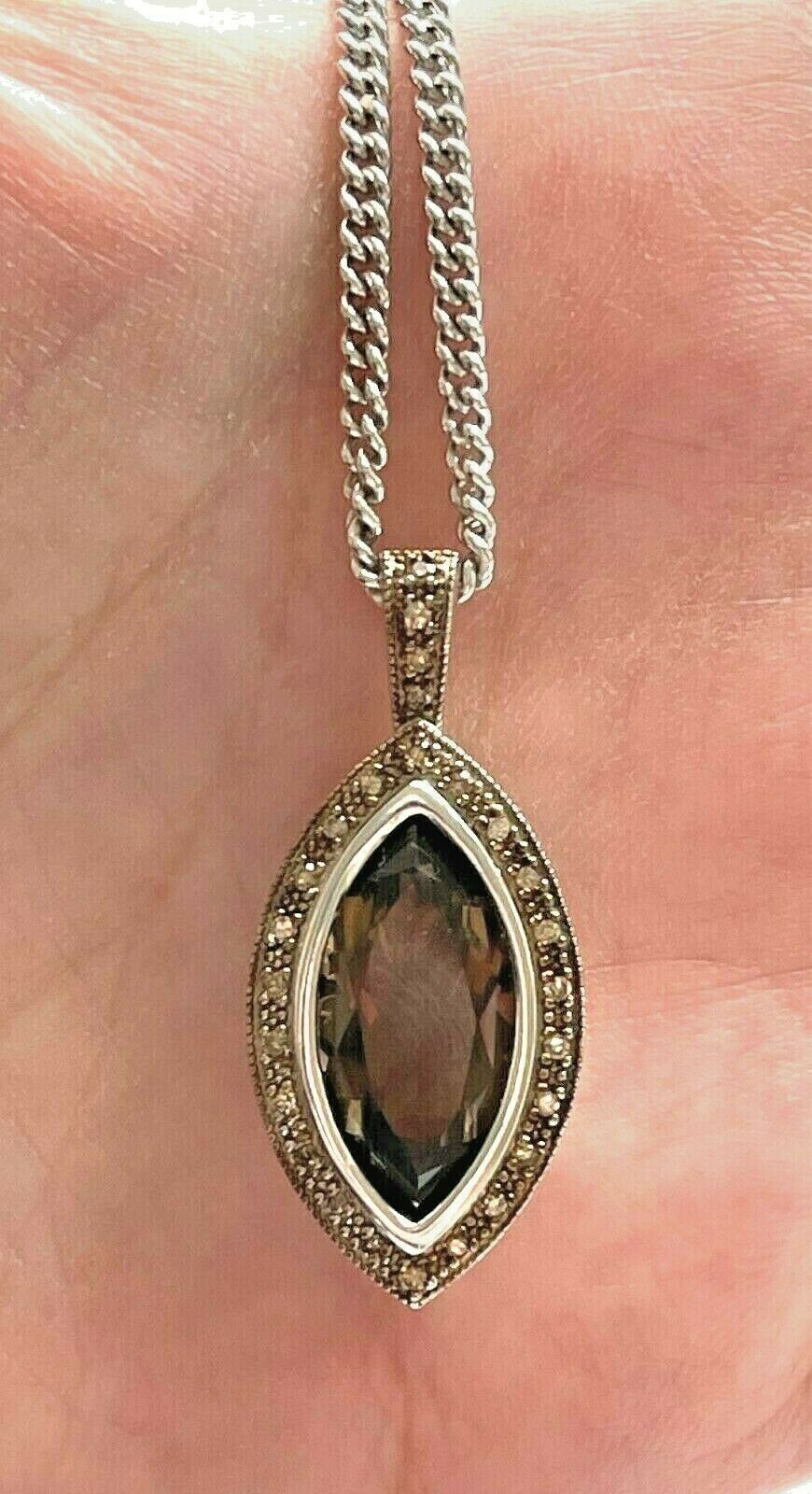 Sterling Silver Marquise Cut Brown Cubic Zirconia Pendant Necklace 18
