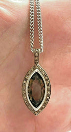 Sterling Silver Marquise Cut Brown Cubic Zirconia Pendant Necklace 18