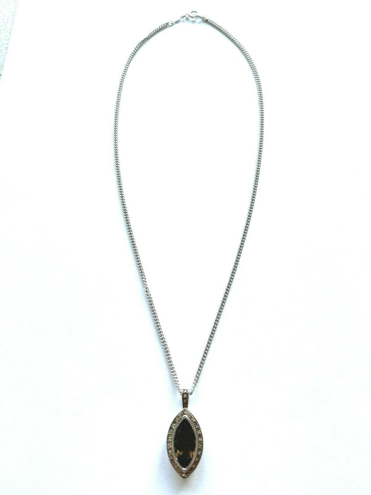 Sterling Silver Marquise Cut Brown Cubic Zirconia Pendant Necklace 18