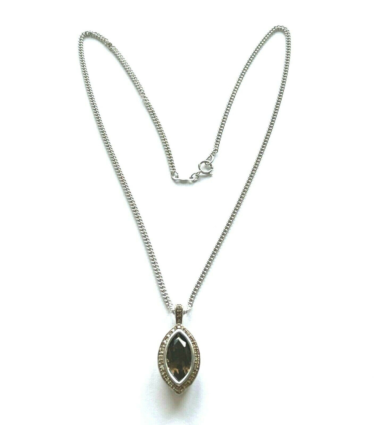 Sterling Silver Marquise Cut Brown Cubic Zirconia Pendant Necklace 18